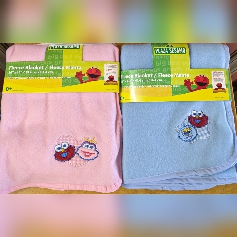New Sesame Street fleece blanket pink or blue 36" x 45" 0+ months, T7MIS